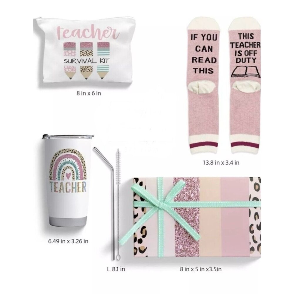 Teacher Appreciation Tumbler Socks Makeup Bag In Cute Pink Box New Gift‎ Set